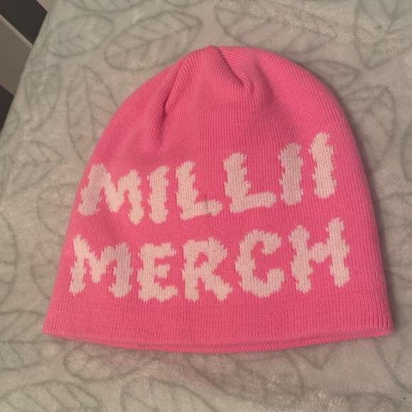 Pink and white Millie merch beanie - Picture 3 of 3